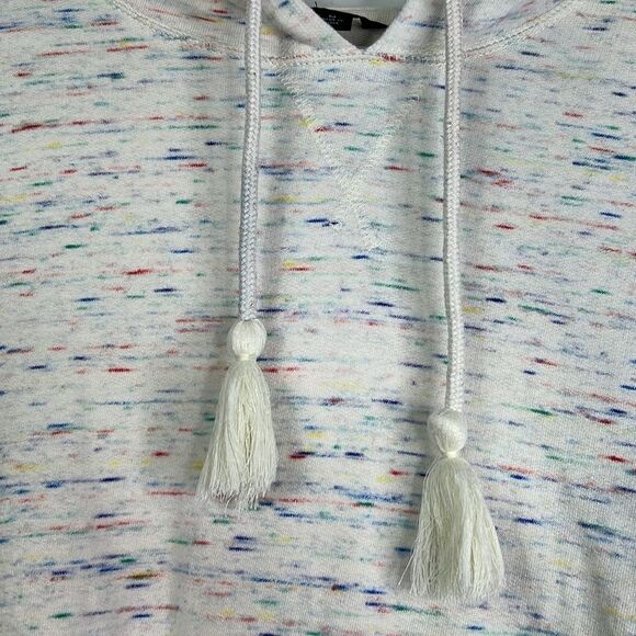 J. Crew Cream & Rainbow Heathering Hoodie with Tassels Size Medium - Picture 7 of 13